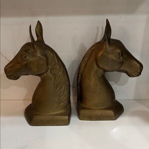 Vintage Solid Brass Horse Head Bookends